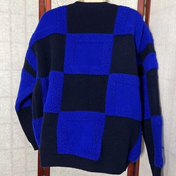SWEATER  THICK‎ WARM KNITTED 100% WOOL BLUE & BLACK SIZE M - Picture 4 of 10